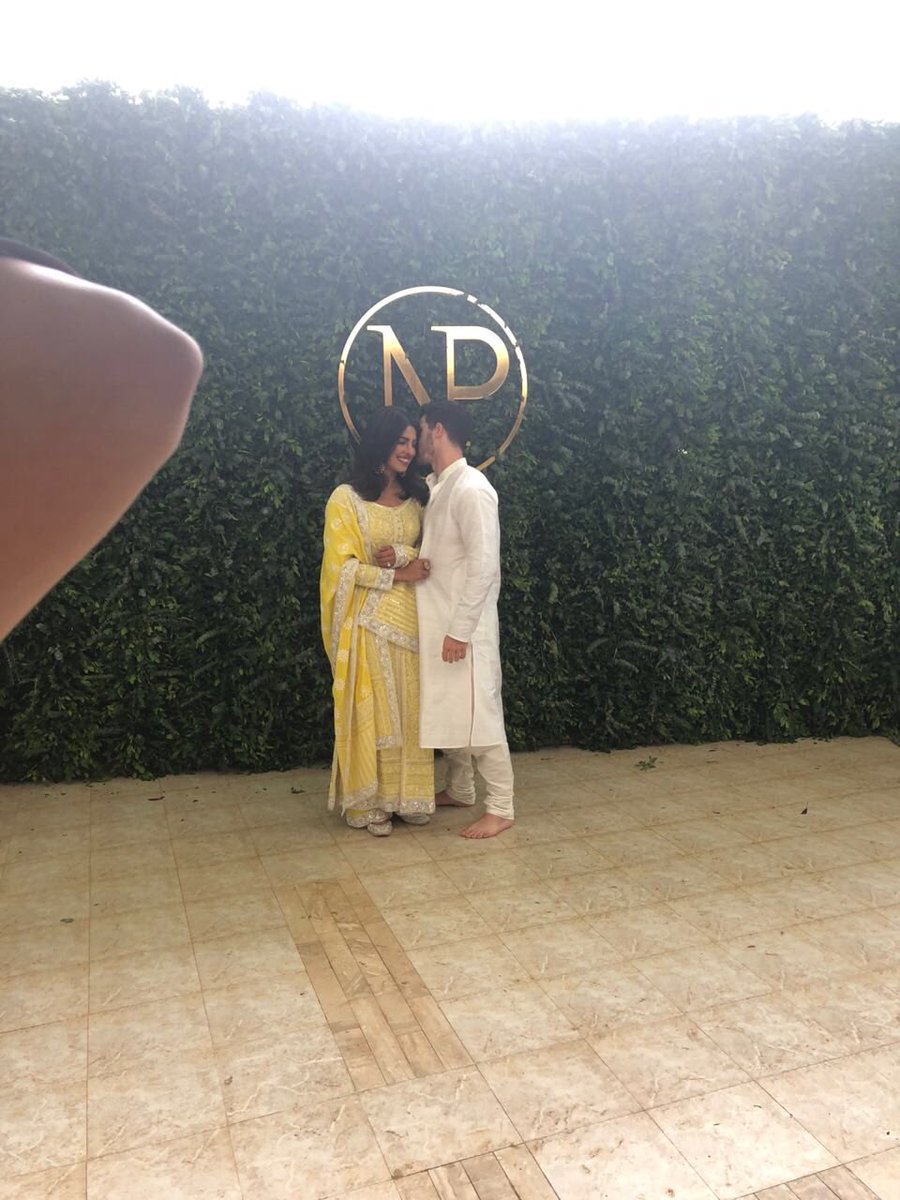 Priyanka Chopra in Abu Jani Sandeep Khosla's Yellow Suit at her Roka Ceremony