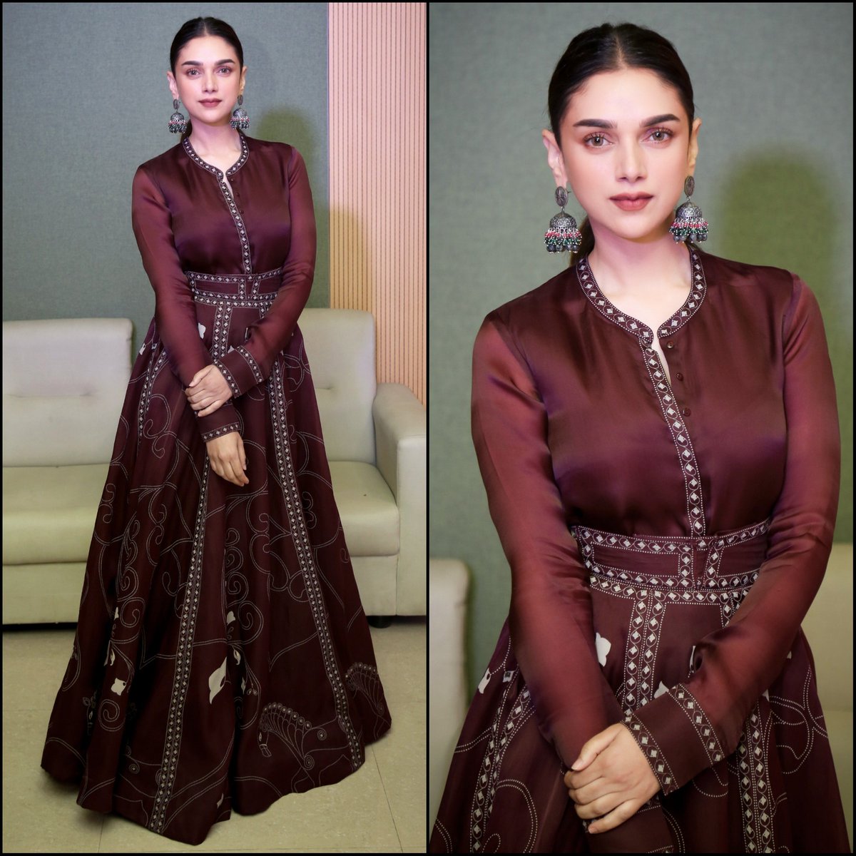 Aditi Rao Hydari in a Burgundy Maxi Dress from AM:PM Collection 
