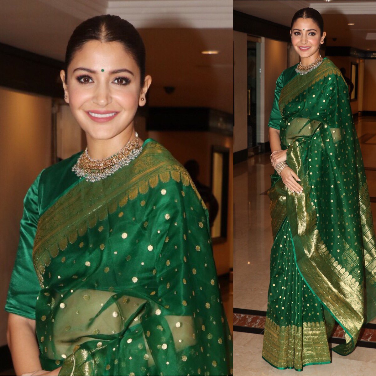 Anushka Sharma Looks Drop-Dead Gorgeous in a Green Silk Saree