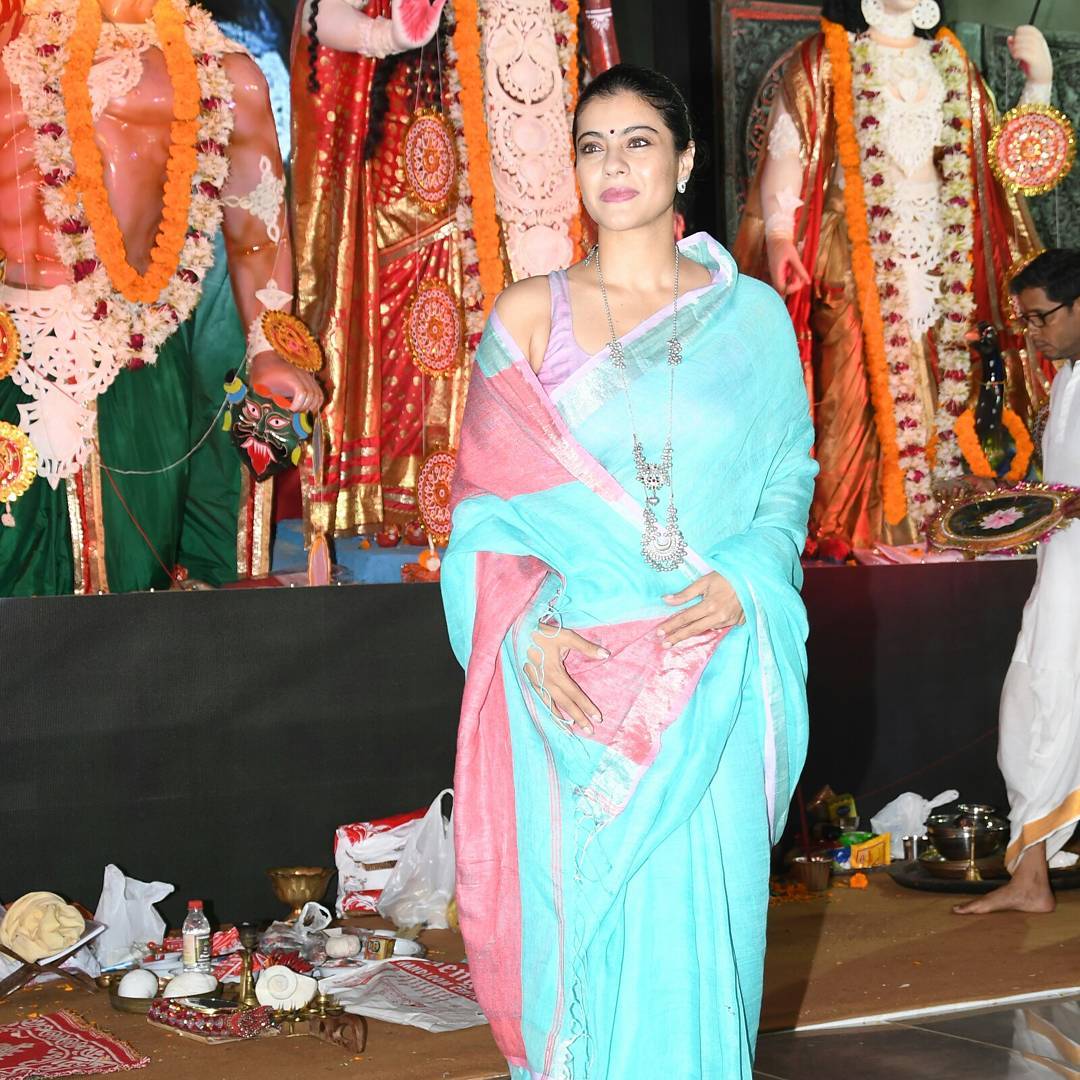 Kajol in Saree At Durga Pooja Festival 