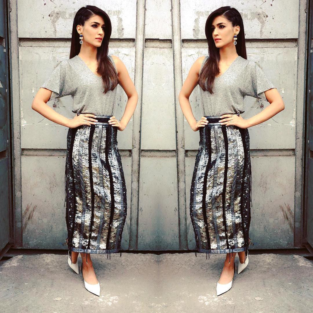 Kriti Sanon doing glam right for Raabta Promotion in 431_88 Panelled Skirt & shoes from zara1