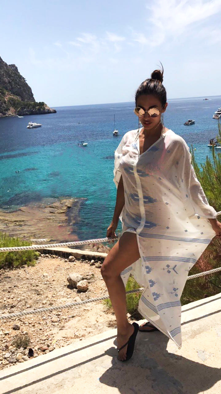Malaika Arora wearing a Bungalow 8 outfit on holiday in Spain.