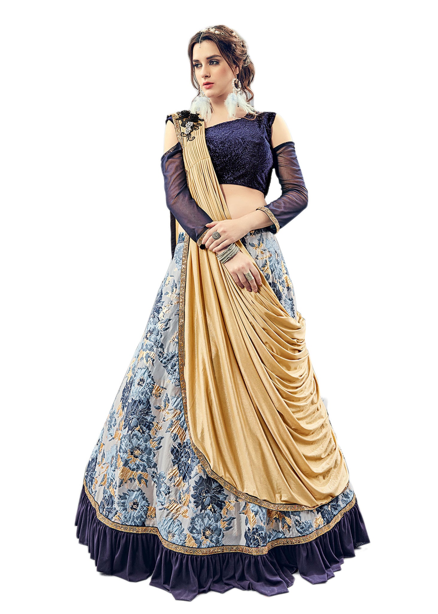 Western Style Lehenga With Shoulder Cut Choli: