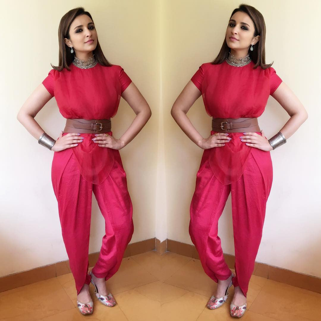 Parineeti Chopra Looked Gorgeous in Amoh Jade by Monica & Karishma's Red Jump Suit  
