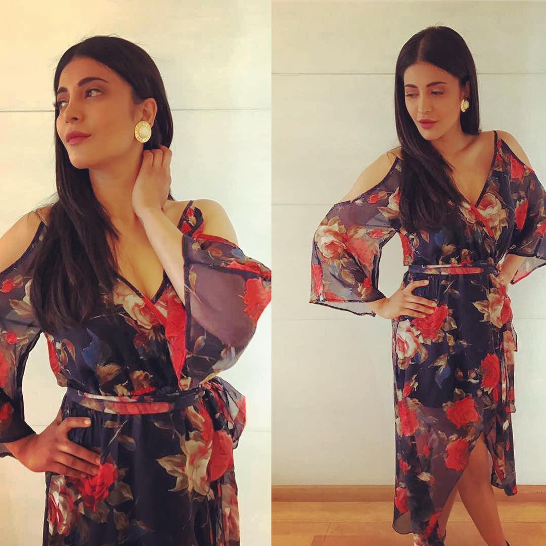 Shruti Haasan Looked Classy In Black Floral Summer Dress From SR Store 09