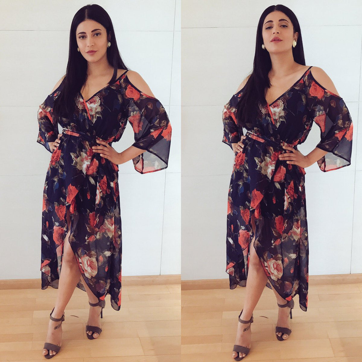 Shruti Haasan In Black Floral Summer Dress From SR Store 09