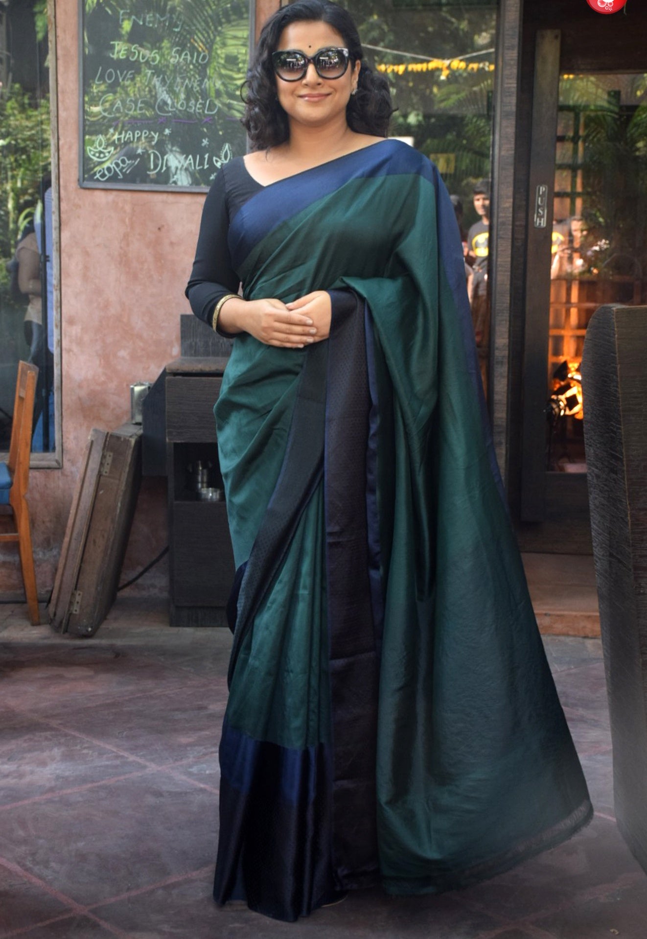 Vidya Balan in Color Block Cotton Saree By Raw Mango