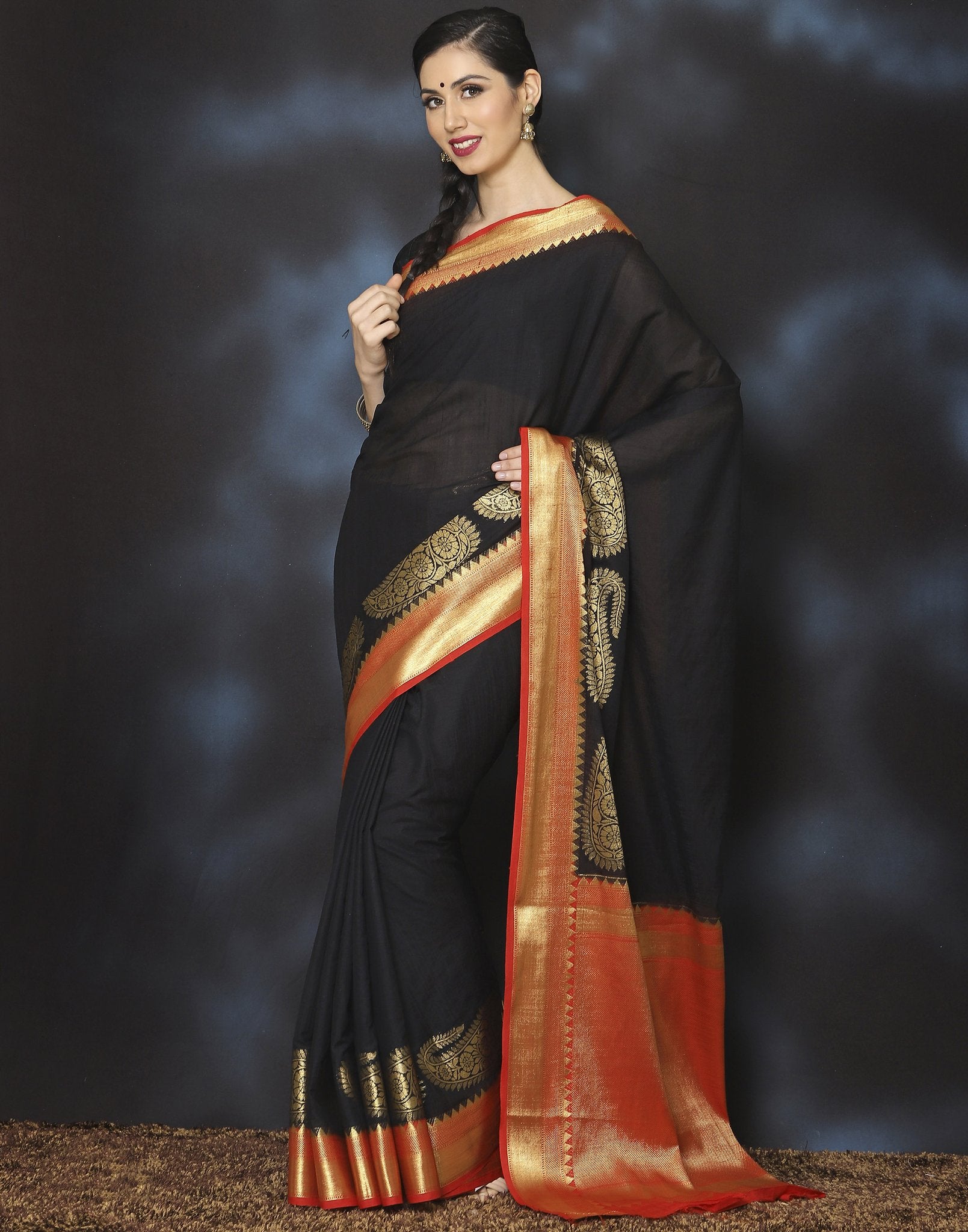 black-silk-saree-with-golden-border
