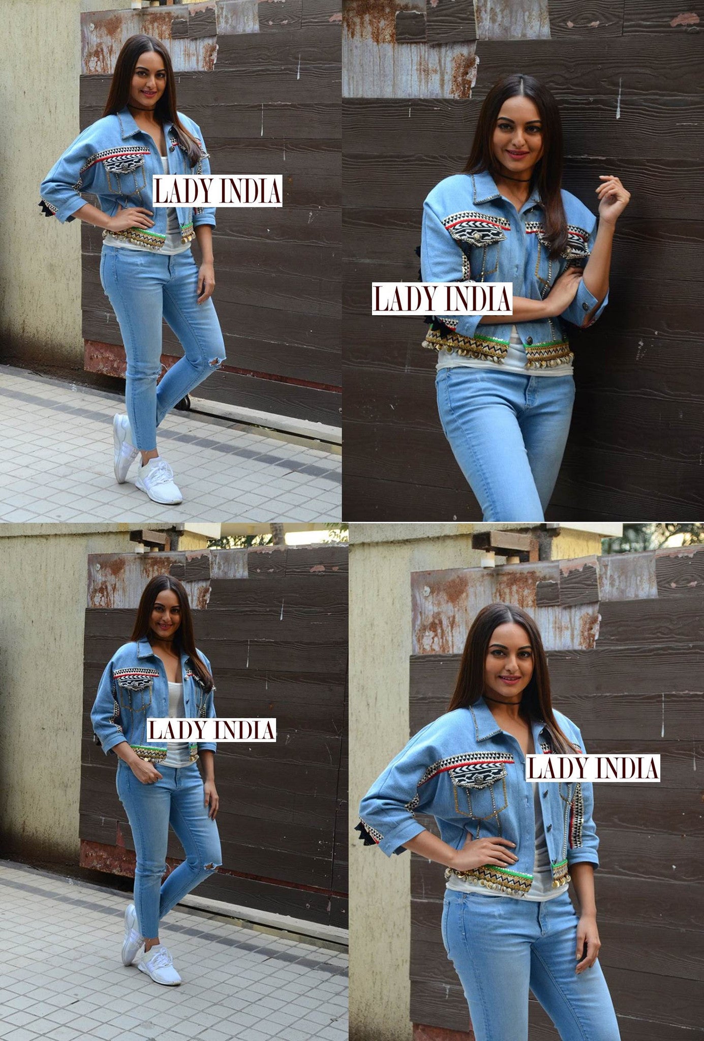 Sonakshi Sinha in denim Jacket with denim from Seema Khan Collection at Noor Promotion