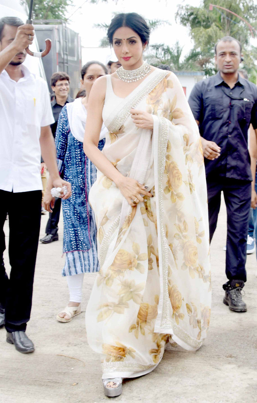 Sridevi Looked Attractive In a Sabyasachi Ivory Embroidered Saree