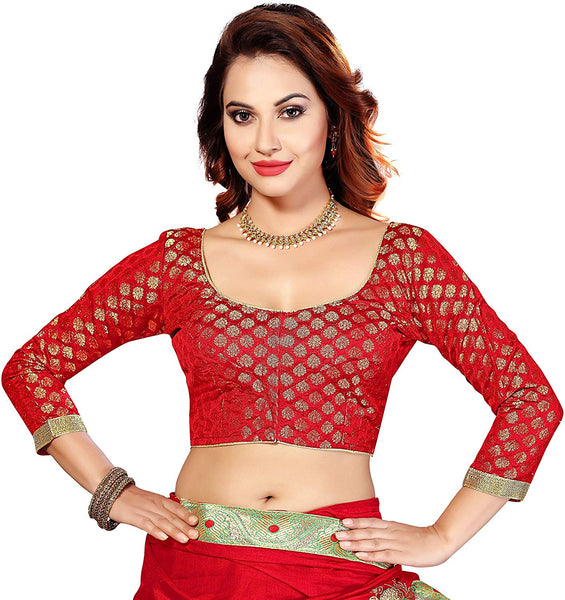 Red Long Sleeve Saree Blouse Brocade Saree Blouse Pattern Red Blouse For Saree Lady India