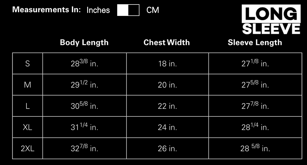 Long Sleeve Size Chart