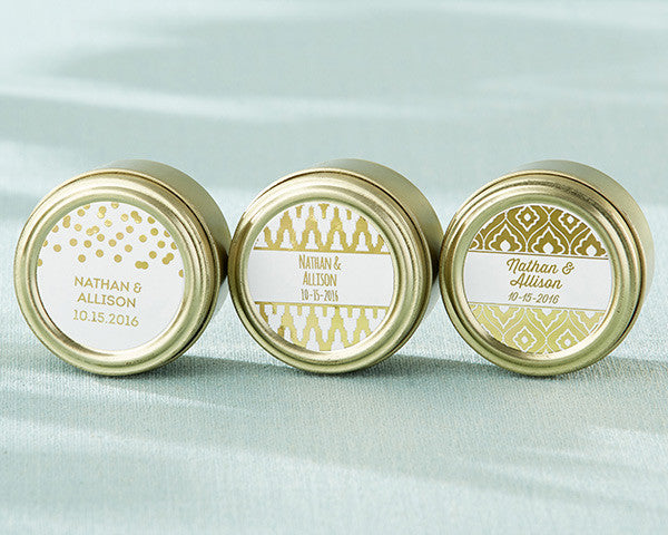 Personalized Gold Round Candy Tin - Gold Foil (Set of 12)