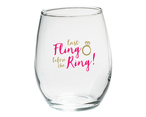 Last Fling Before the Ring 15 oz. Stemless Wine Glasses - (Set of 4)
