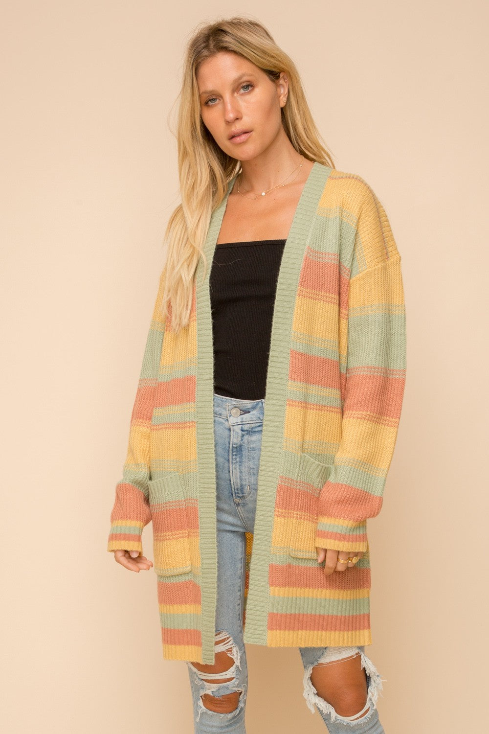 Multi Color Open Cardigan