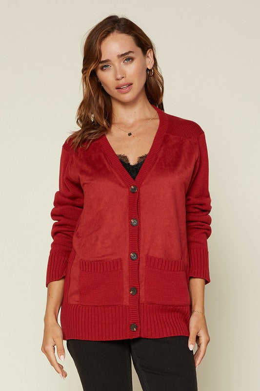 Suede Knit Contrast Cardigan