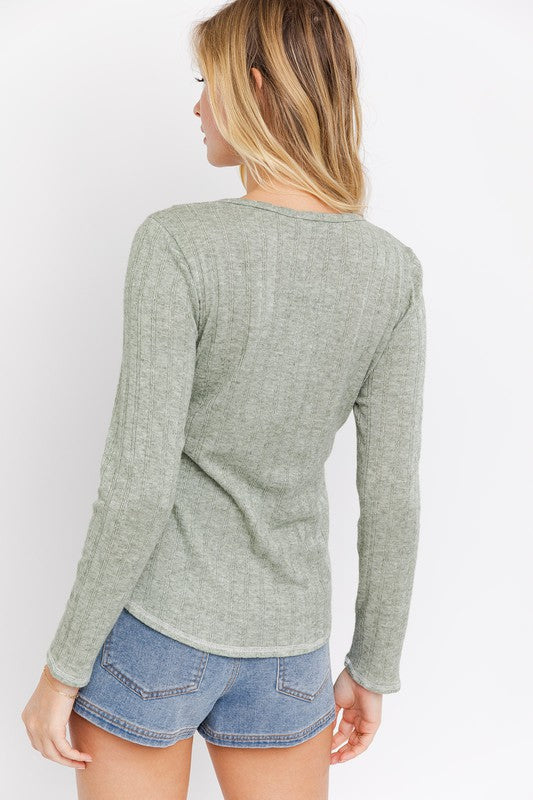 Ribbed Button Detailed Long Sleeve