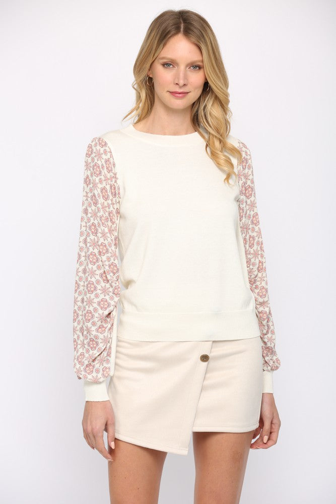 Woven Contrast Sleeve Light Sweater
