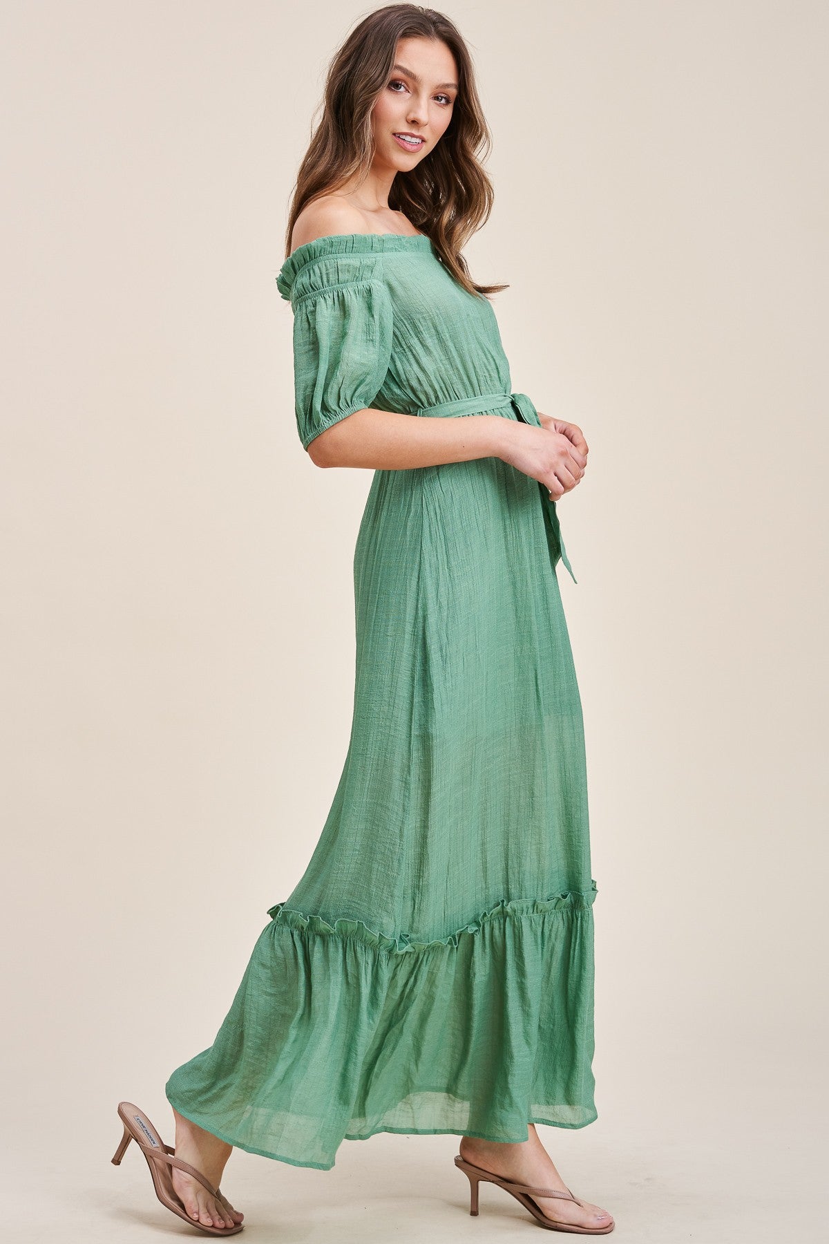 Off Shoulder Elastic Solid Maxi