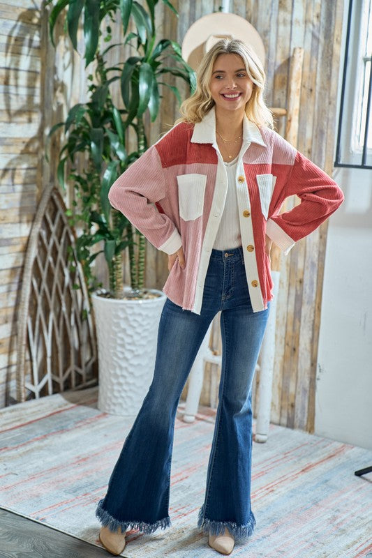 Corduroy Color Block Shacket