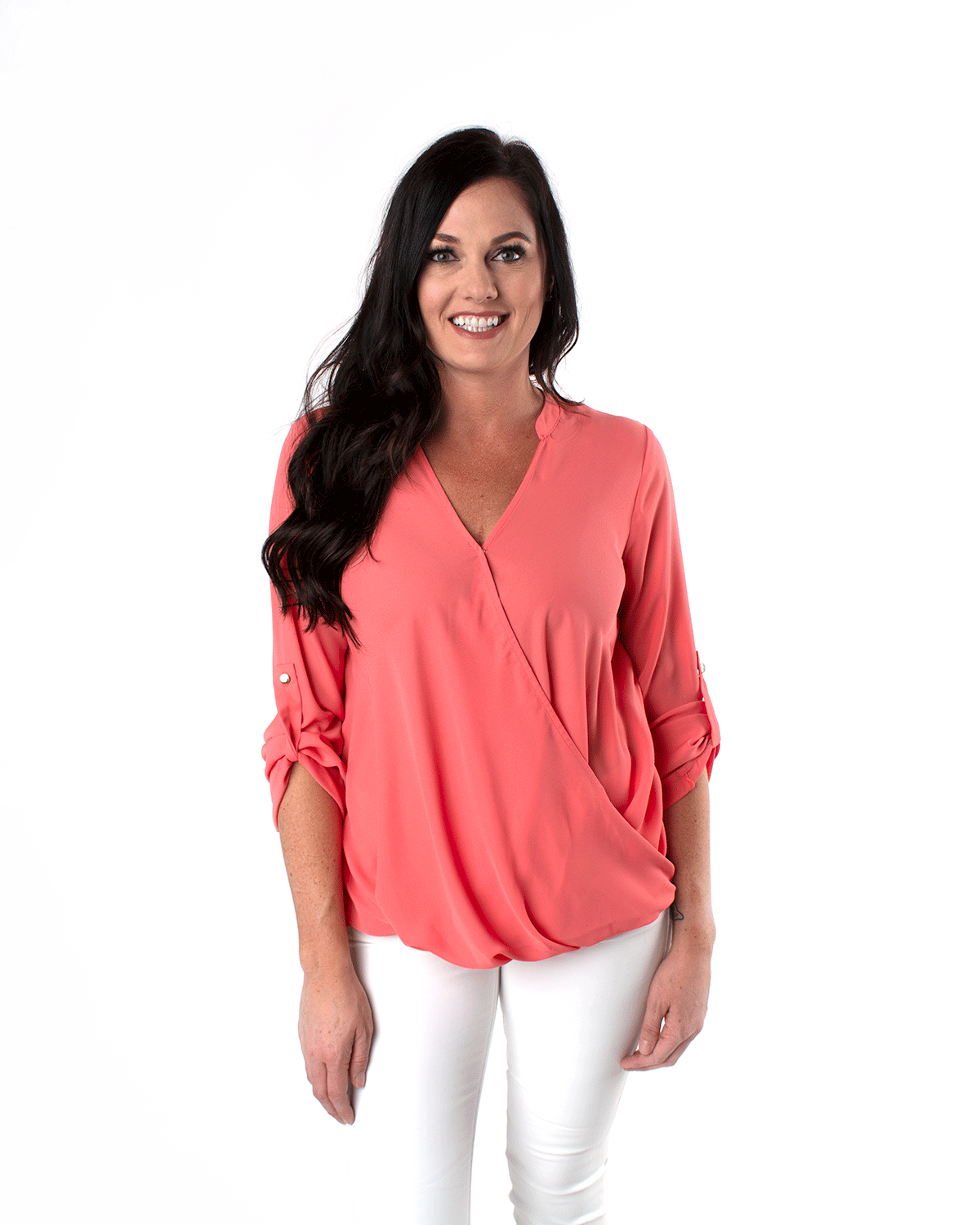 Solid Woven Surplice Blouse