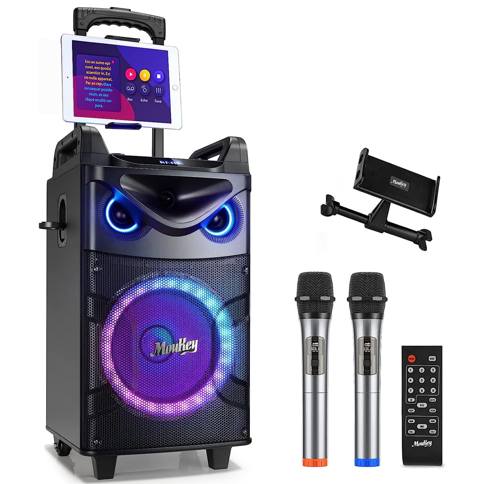 

Moukey MTs10-2 10" Karaoke Machine Portable PA Trolley Speaker with Bluetooth/2 Mics