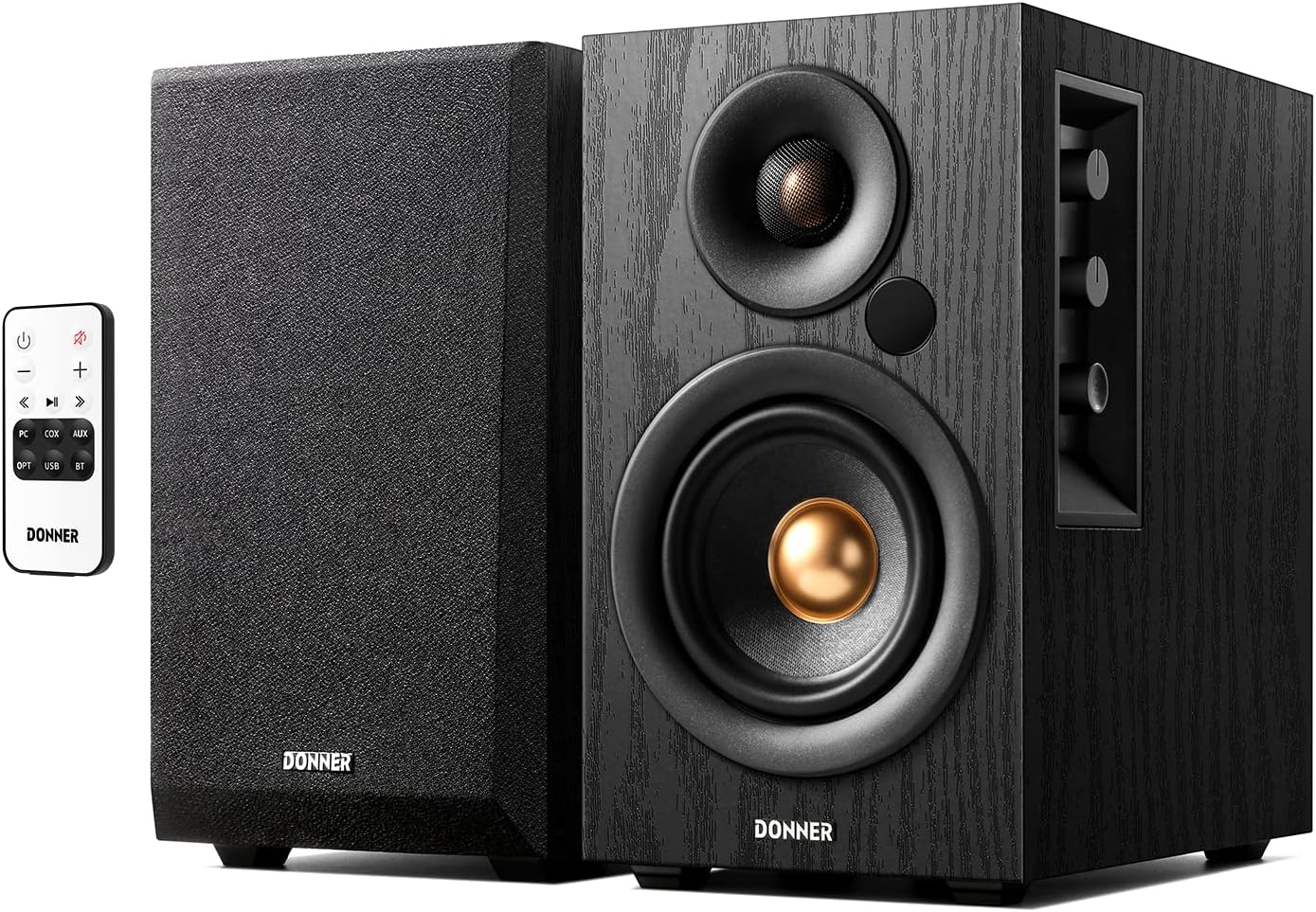 

Donner Active Bookshelf Speakers with 60W RMS Powered, Long Stroke Stereo Speakers with Bluetooth 5.0/Coax/Opt/USB DAC/Double RCA Input and Subwoofer Output, Home Audio System - A40D