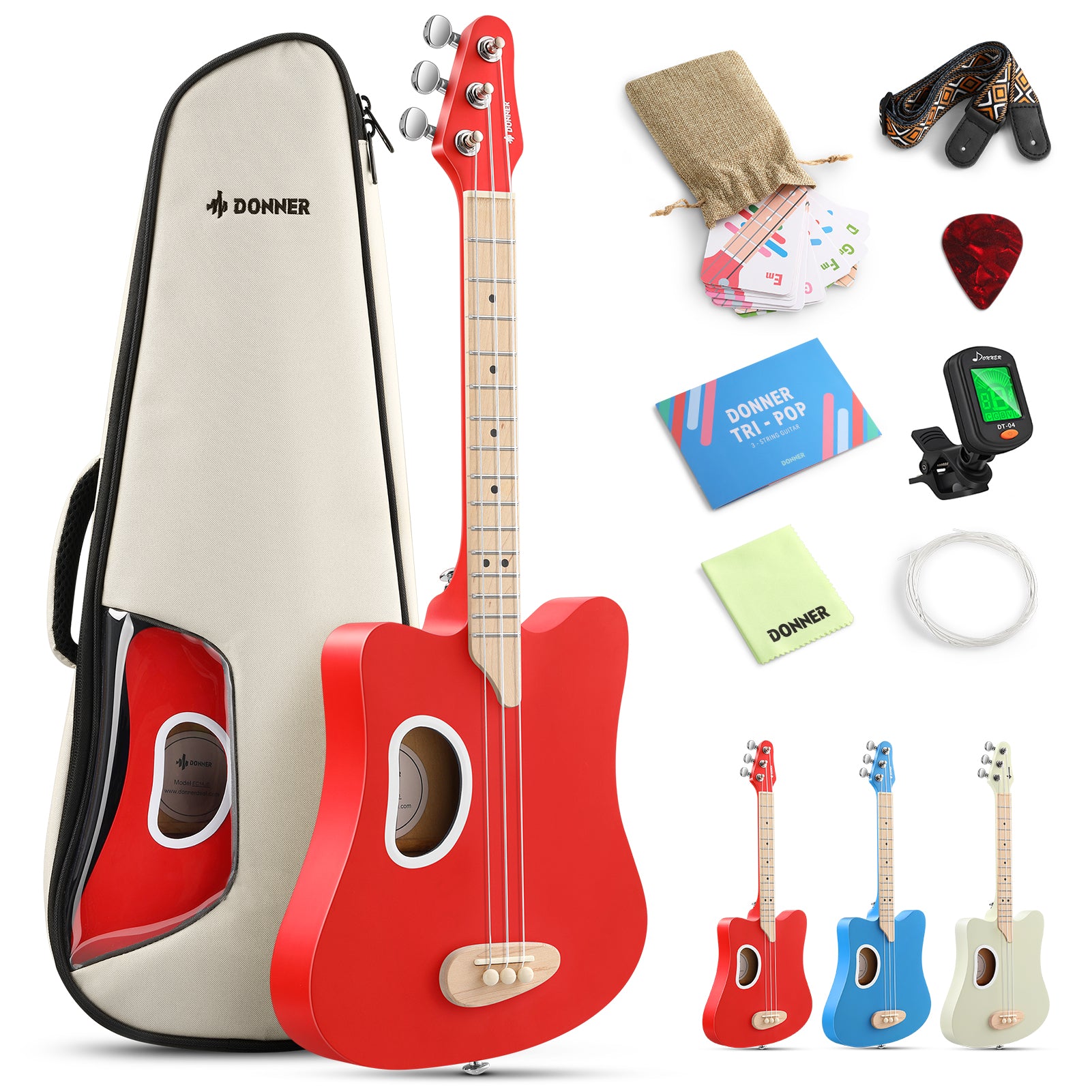 

Donner Tri-pop 3-String Mini Guitar for Kids Gift
