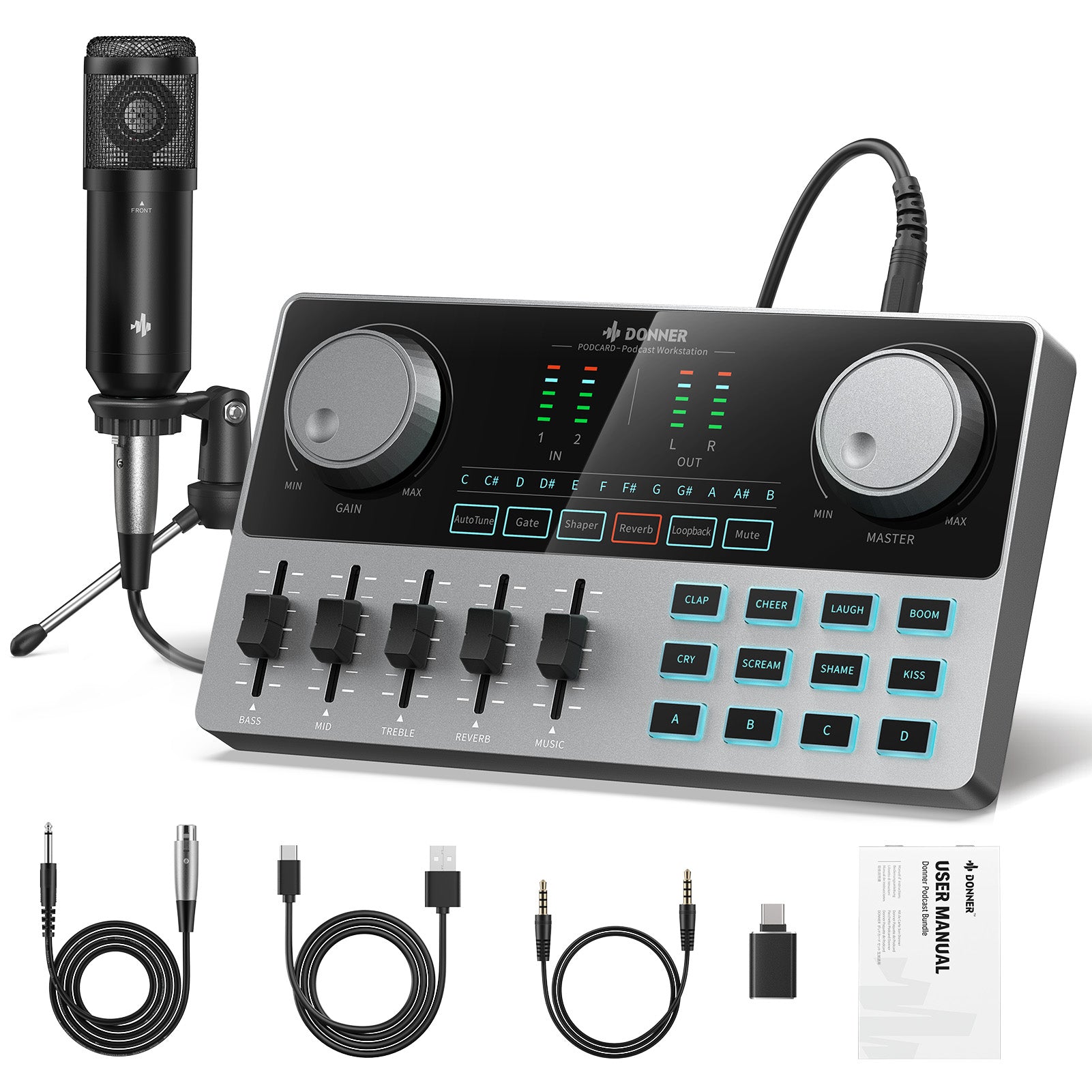 

Donner Podcast Equipment Bundle Audio Interface with Sound Card Mixer and Microphone Kit XLR-6.35mm