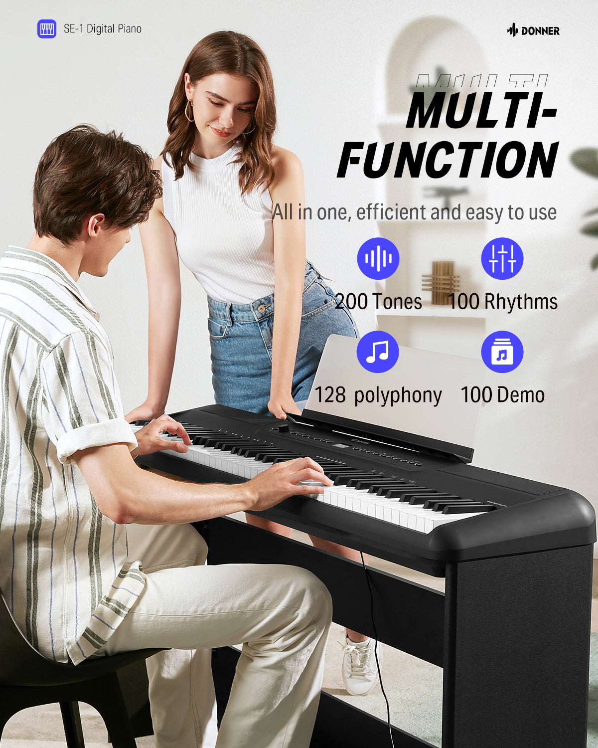 Donner SE-1 Professional 88 Weighted Key Graded Hammer Action Console Digital Piano with Headphone