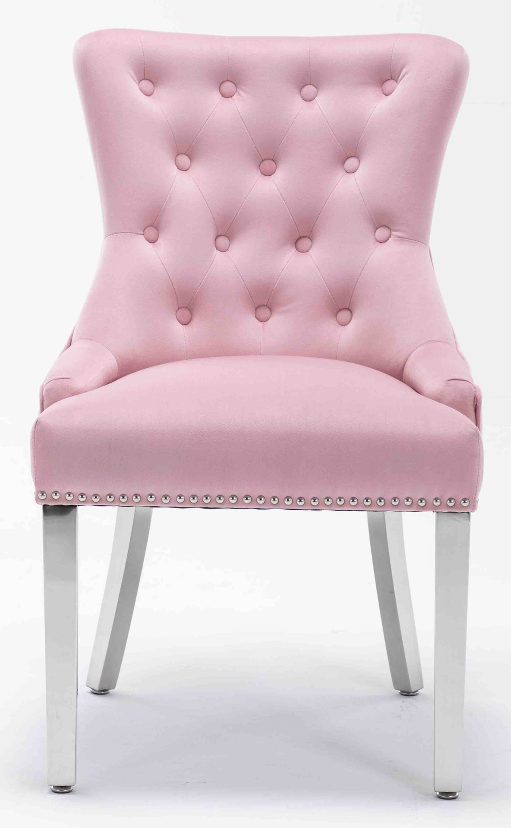 Windsor Pink Velvet Lion Knocker Dining Chair With Chrome Legs