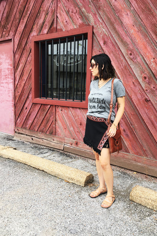 ShopMucho women's graphic tee my heart goes bidi bidi bom bom styled on the blog