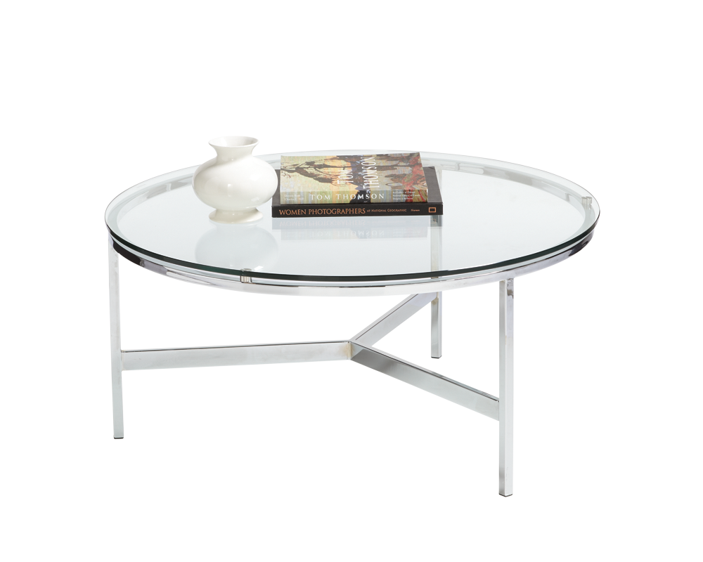 Brice Round Polished Steel And Glass Coffee Table Rustic Edge