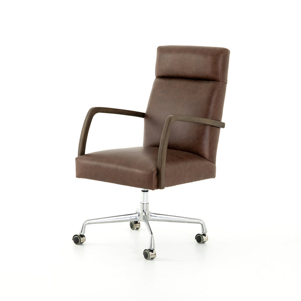 Brindley Desk Chair Brown Leather Rustic Edge
