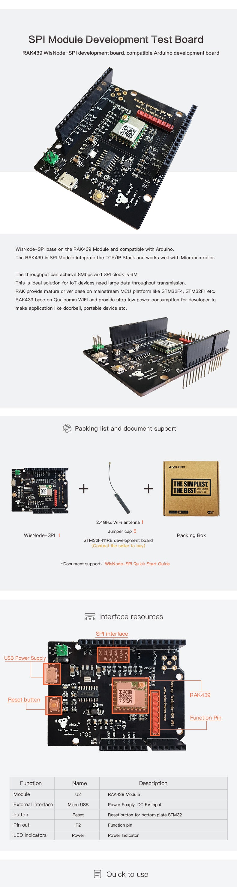 WisNode SPI Development Board RAK439 EVK Arduino Compatible