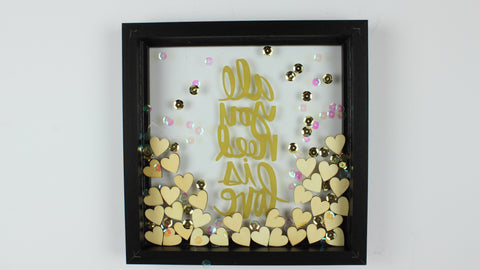 hearts and sequins to decorate DIY valentines craft