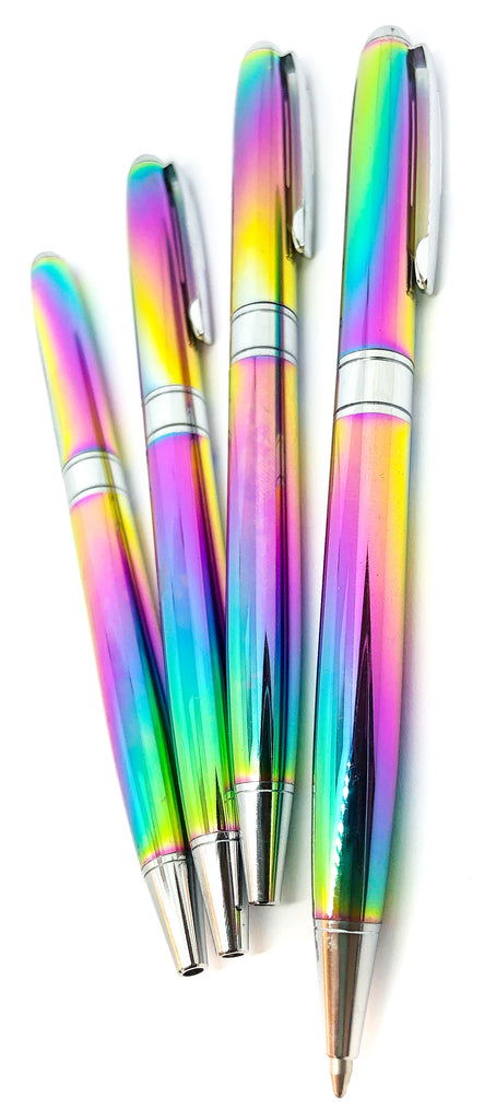 145mm Long Free Post! 2 x Rainbow Crystal Black Ballpoint Pens Black Ink 