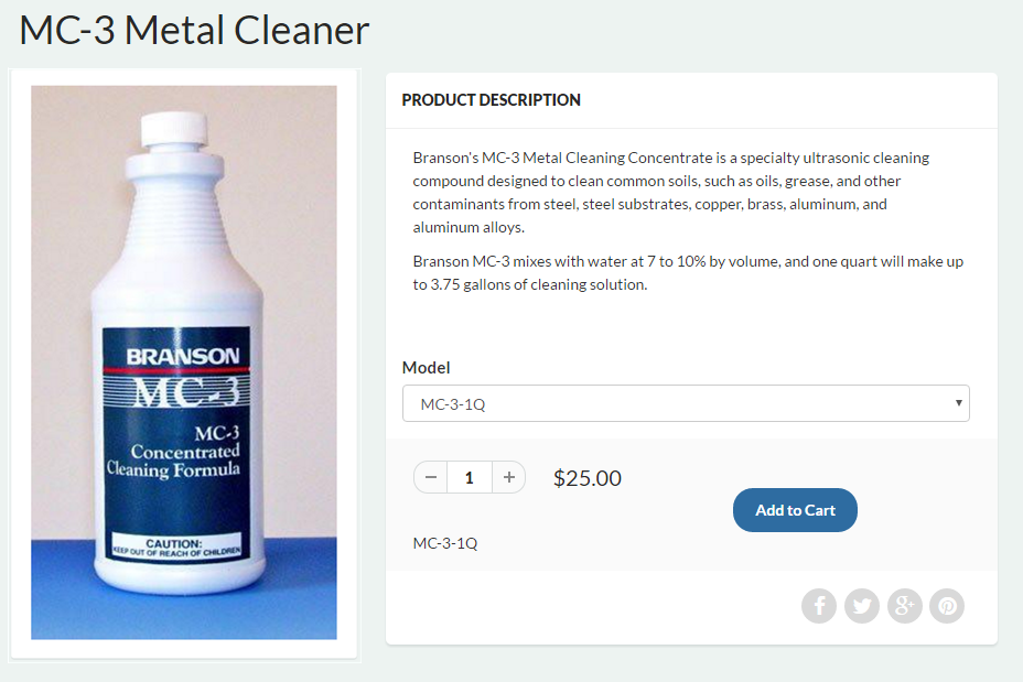 Branson MC3 metal cleaning solution for automotive parts