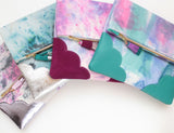 Watercolor Unique Leather Accents Clutch