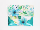 Floral Watercolor Unique Leather Accents Clutch