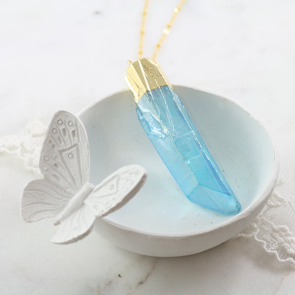 Adore Gemstone Collection - Aqua Aura Quartz Raw Slab Necklace - Soul Made Boutique
