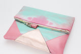 Dyed Watercolor Unique Leather Accents Clutch