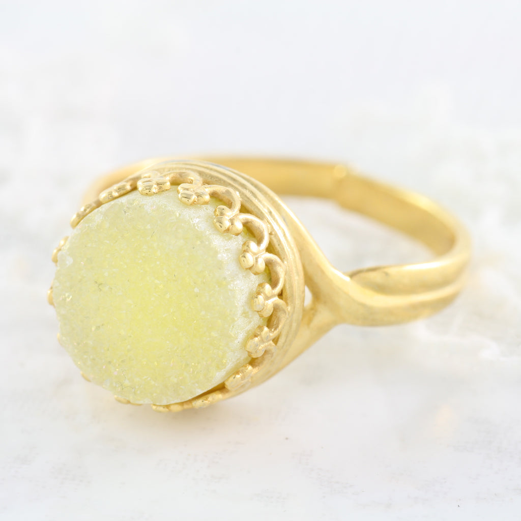 Adore Gemstone Collection - Druzy Round Pendant Ring - Soul Made Boutique