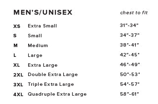 Unisex Size Chart (Please refer to item description)