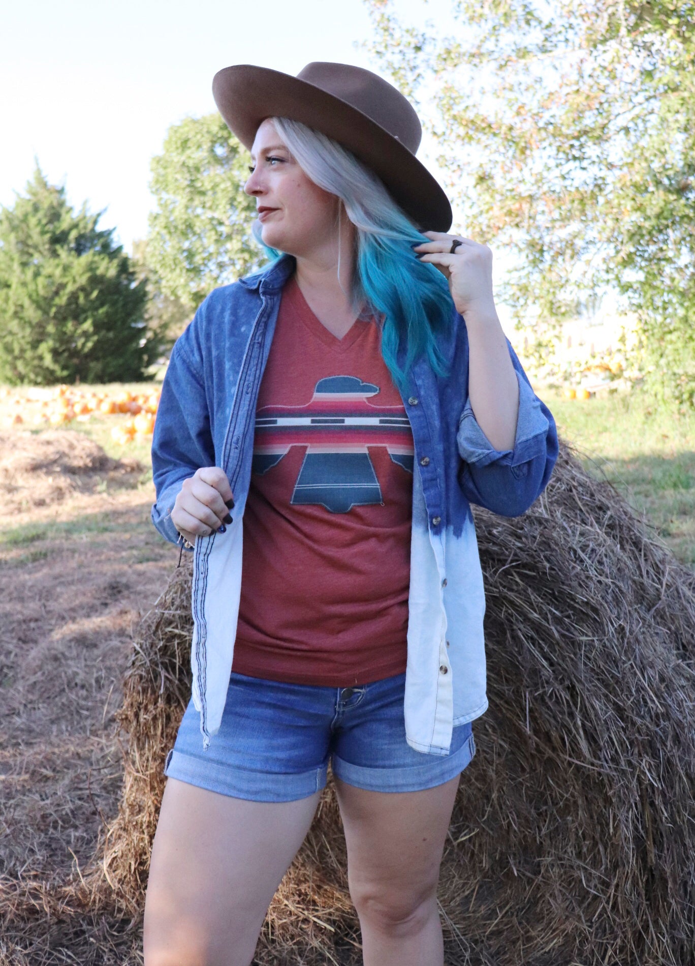 Fall Vibes Bleached Denim Button-Up