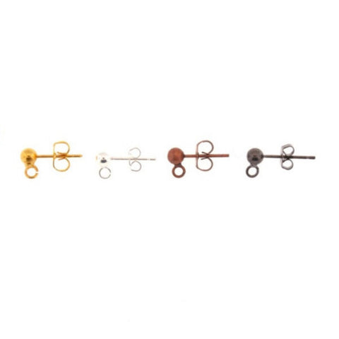 Stud Earring With Loop & Scroll Backs - Gold Plated