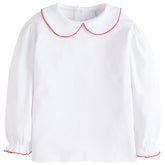 seguridadindustrialcr classic childrens clothing girls white blouse with peter pan collar and red picot trim