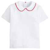 seguridadindustrialcr boy's knit peter pan collar shirt with red piping, short sleeve top for boys