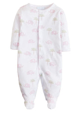 Printed Footie - Pink Elephant, seguridadindustrialcr, classic children's clothing, preppy children's clothing, traditional children's clothing, classic baby clothing, traditional baby clothing
