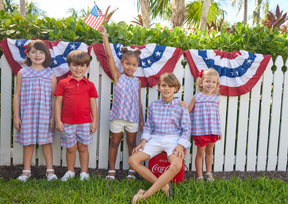 classic childrens clothing girls bloomer set with red white and bloom gingham top and red bloomers